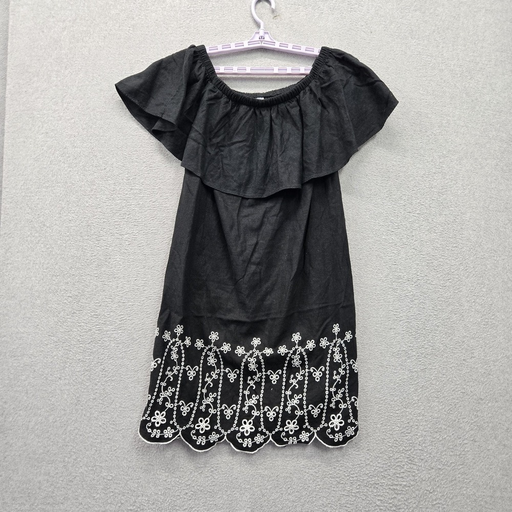 Old Navy Women Dress M Black Floral Mini A Line Off Shoulder Embroidered